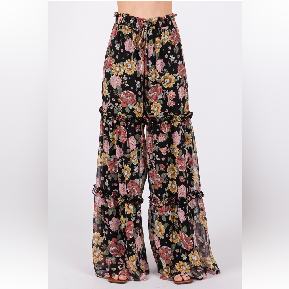 40 Boho Floral Print Ruffled Tiered Pants - Picture 4 of 5